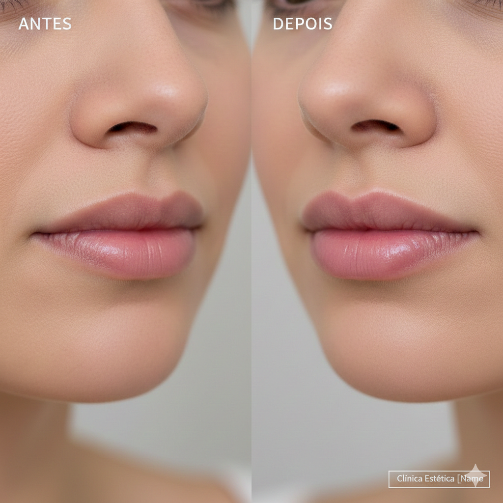 Resultado de preenchimento labial: lábios com volume natural e bem definidos